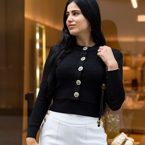 NEW! Monogram Knit Cropped Cardigan - Black - Picture 1 of 11